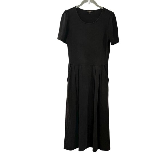 Quince Black Tencel Jersey Short Sleeve Midi Dress Solid Black Minimalist Size S - Picture 1 of 7